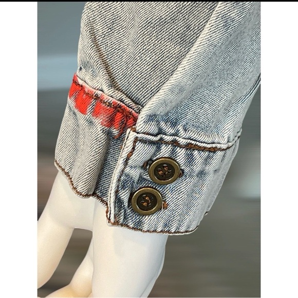 EASEL distressed paint splatter denim top size S, L - Picture 2 of 8